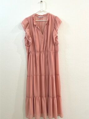 Black Tape_ Dusty Rose Ruffle Tiered Maxi Dress